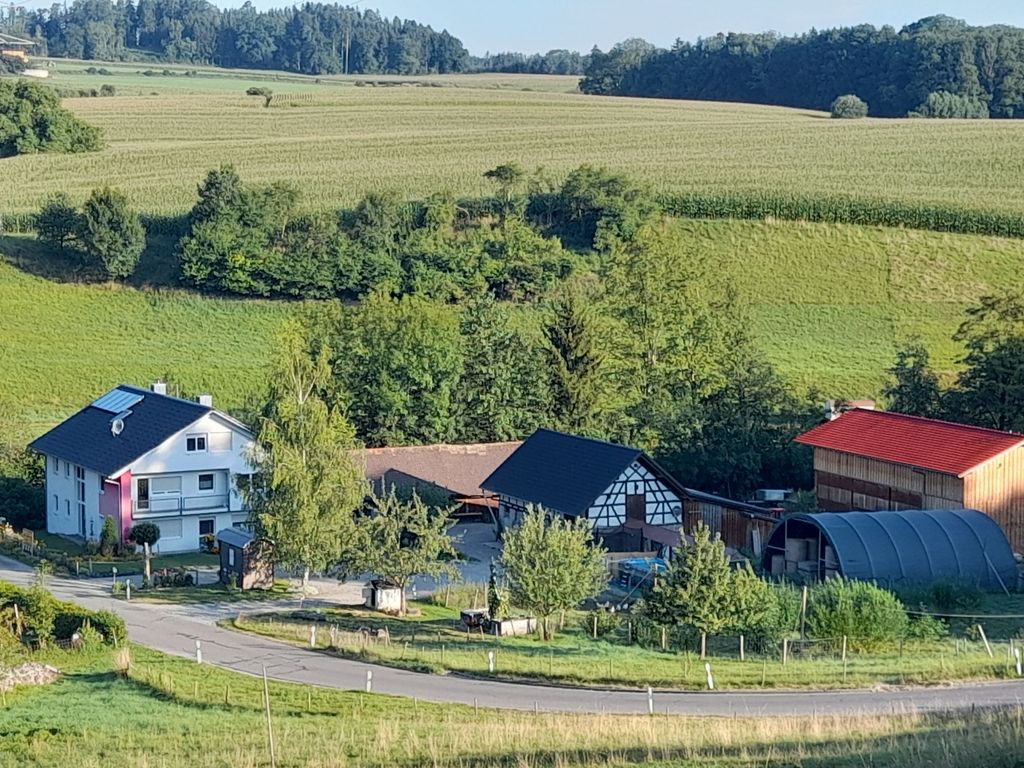 Campeggio a Schaf-trifft-Huhn vicino a un piccolo ruscello