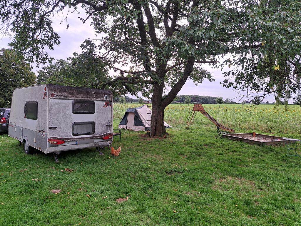 Wiesencamping mit Blick in die Felder