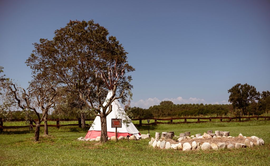 Village with 4 Tepees surrounded by nature