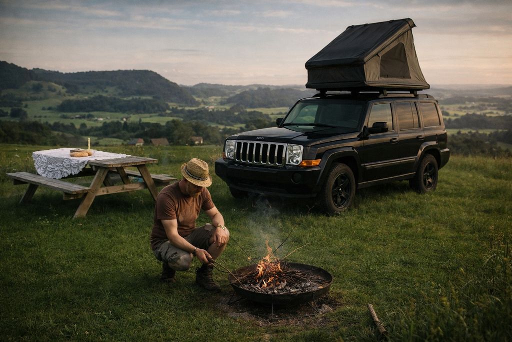 Camping panoramique ; panorama sur les collines suisses