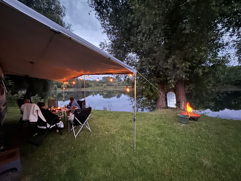 Pitch directly on the lake with hot tub
