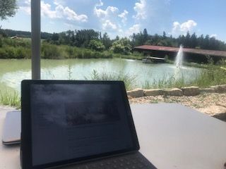 Wiese mit wundervollem Ausblick und Schwimmteich