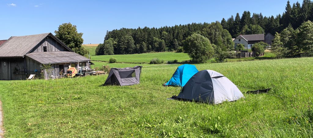Camping sur l'alpage et au bord du ruisseau à 800 mètres d'altitude