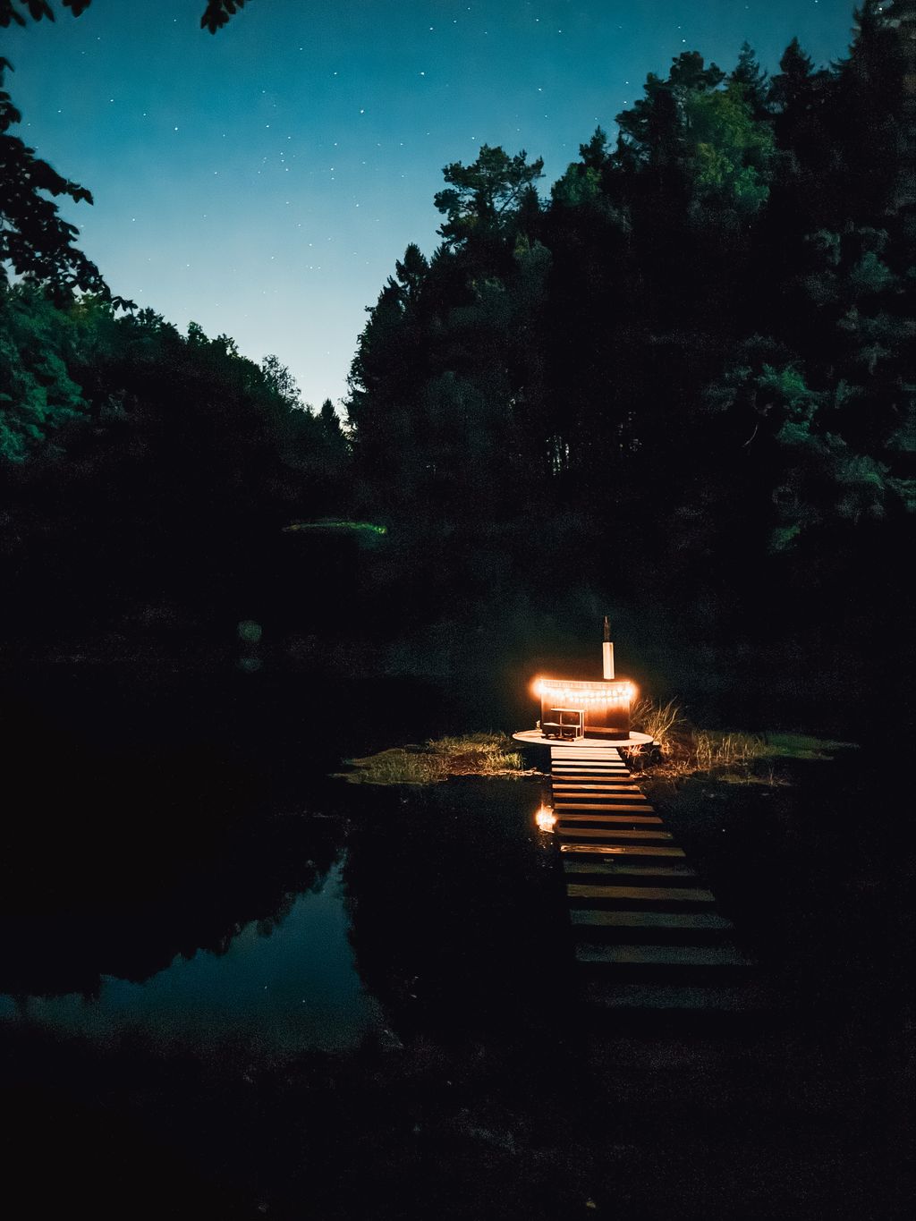 Acampar junto a un lago cristalino en el denso bosque del Palatinado