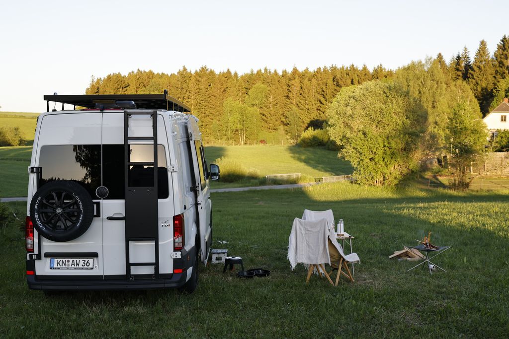 Camping on the alpine pasture and by the stream at 800 meters altitude
