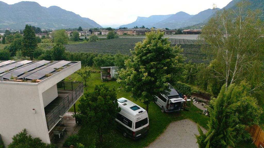 Camper pitch in Merano by the stream