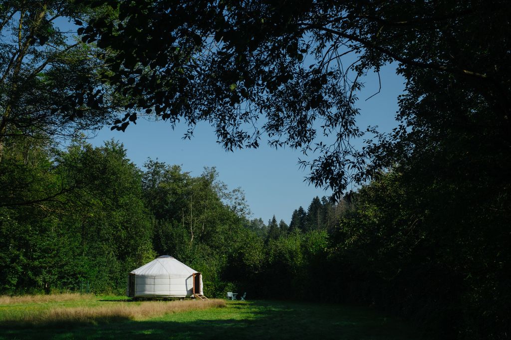 Yurt in nature at the natural pool in the Hasslachtal valley