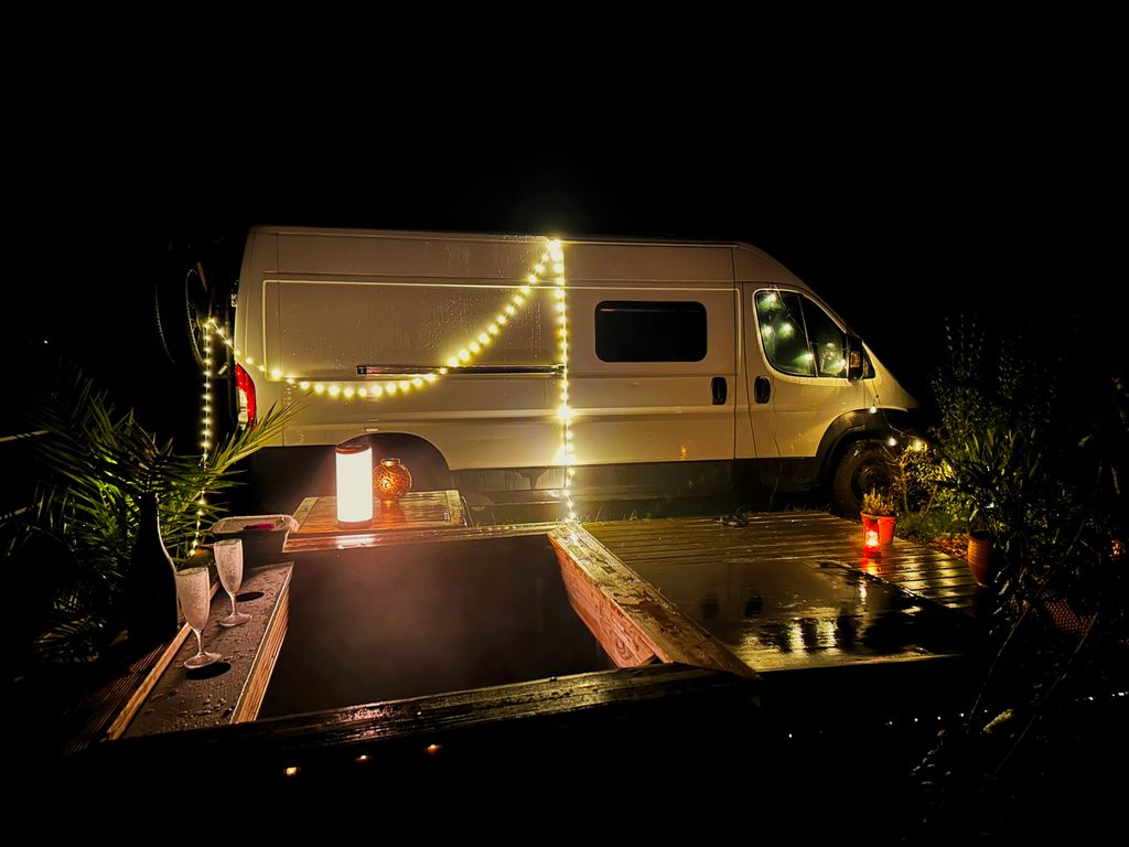 Herb garden with sun deck and bath barrel
