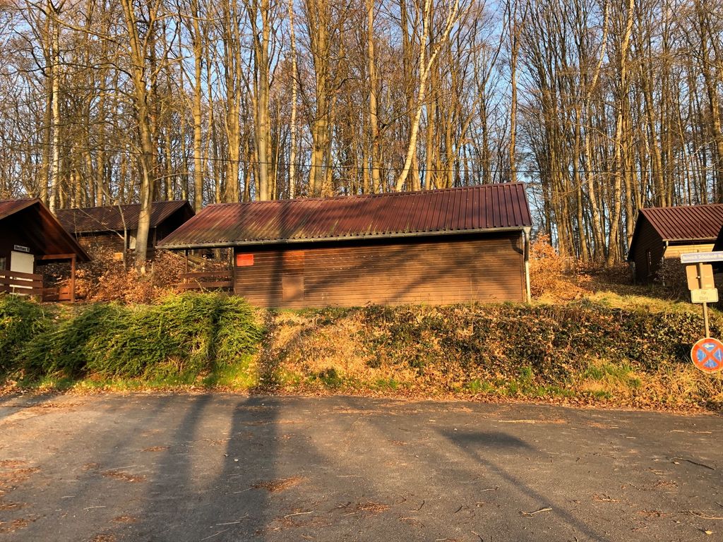 Uriges Blockhaus unter Buchen in Südniedersachsen