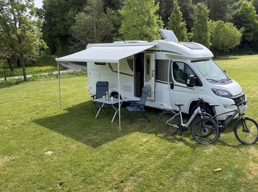 Caravan site at the edge of the forest