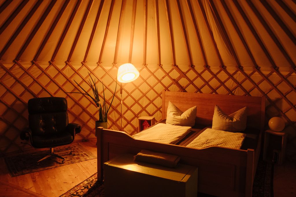 Yurt in nature at the natural pool in the Hasslachtal valley
