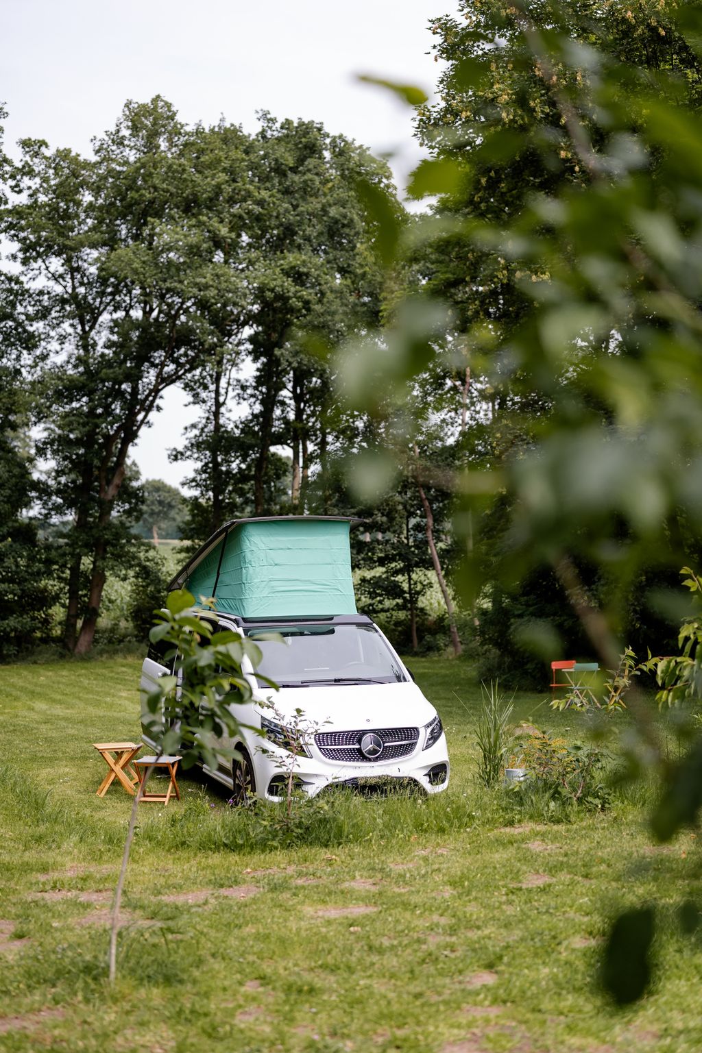 Parcela en el prado junto a la pequeña casa con tejado de paja