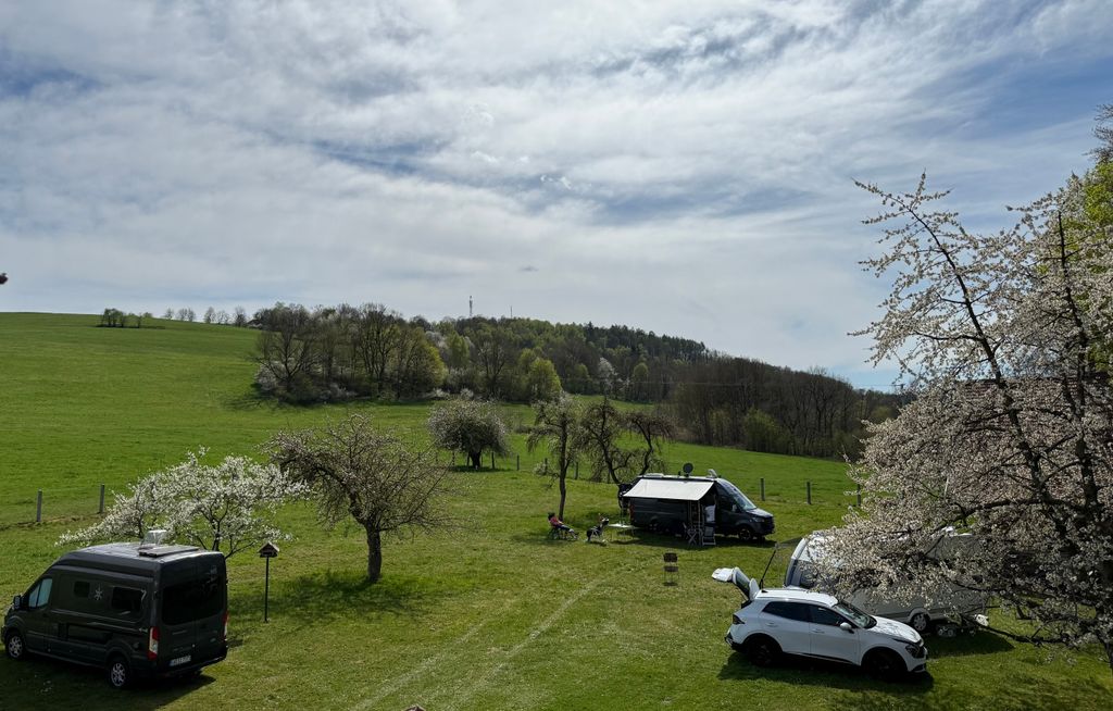 Meadow with far-reaching views of the Thuringian Forest