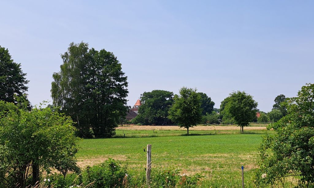 Camping in the pasture- view of a small village