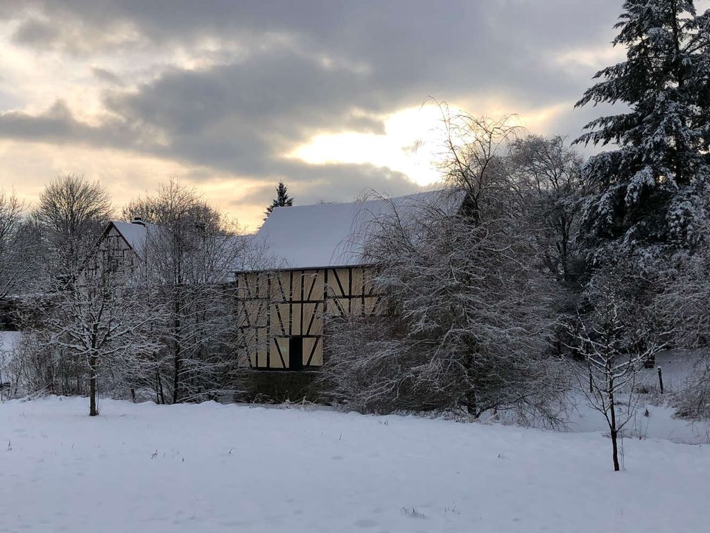 Large meadow between forest and mill in the Taunus