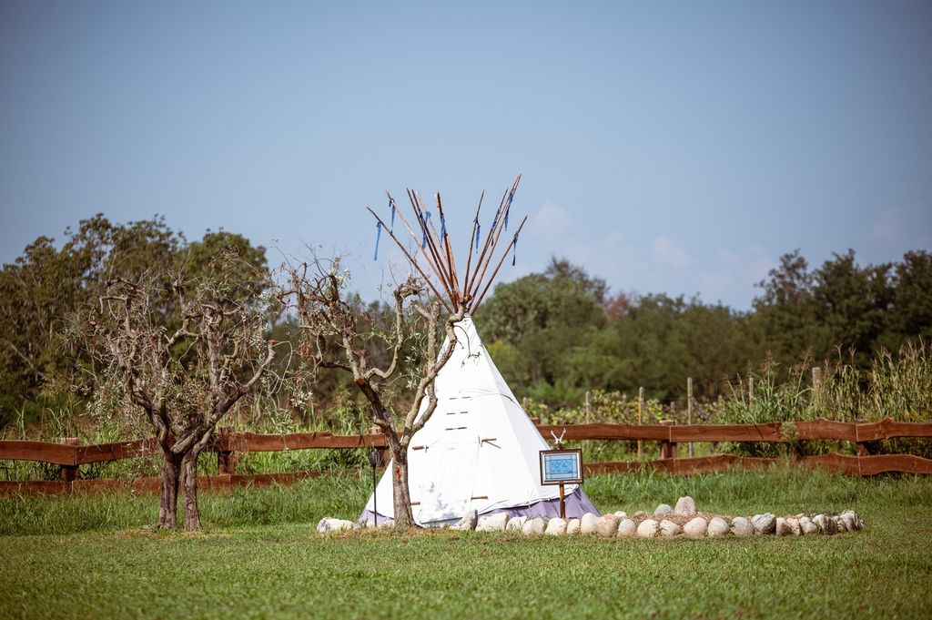 Village with 4 Tepees surrounded by nature