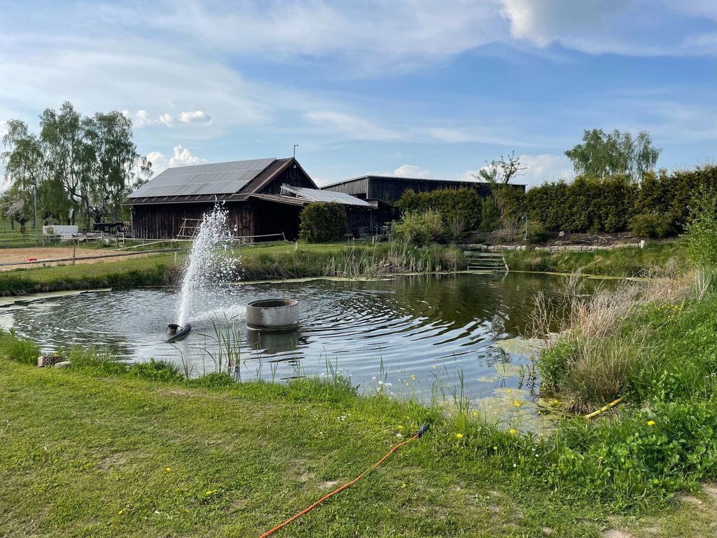 Wiese mit wundervollem Ausblick und Schwimmteich