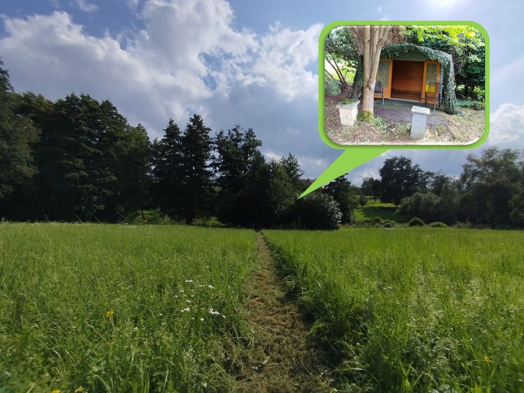 Zeltmöglichkeit mit Gartenhütte unter Bäumen