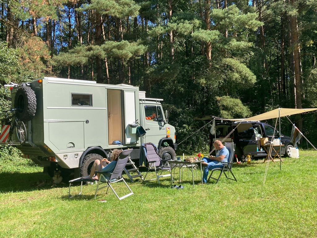 Green meadow in the forest or idyllic yard parking lot