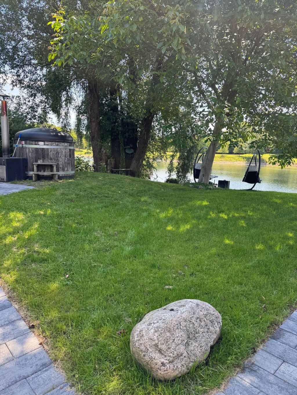 Pitch directly on the lake with hot tub