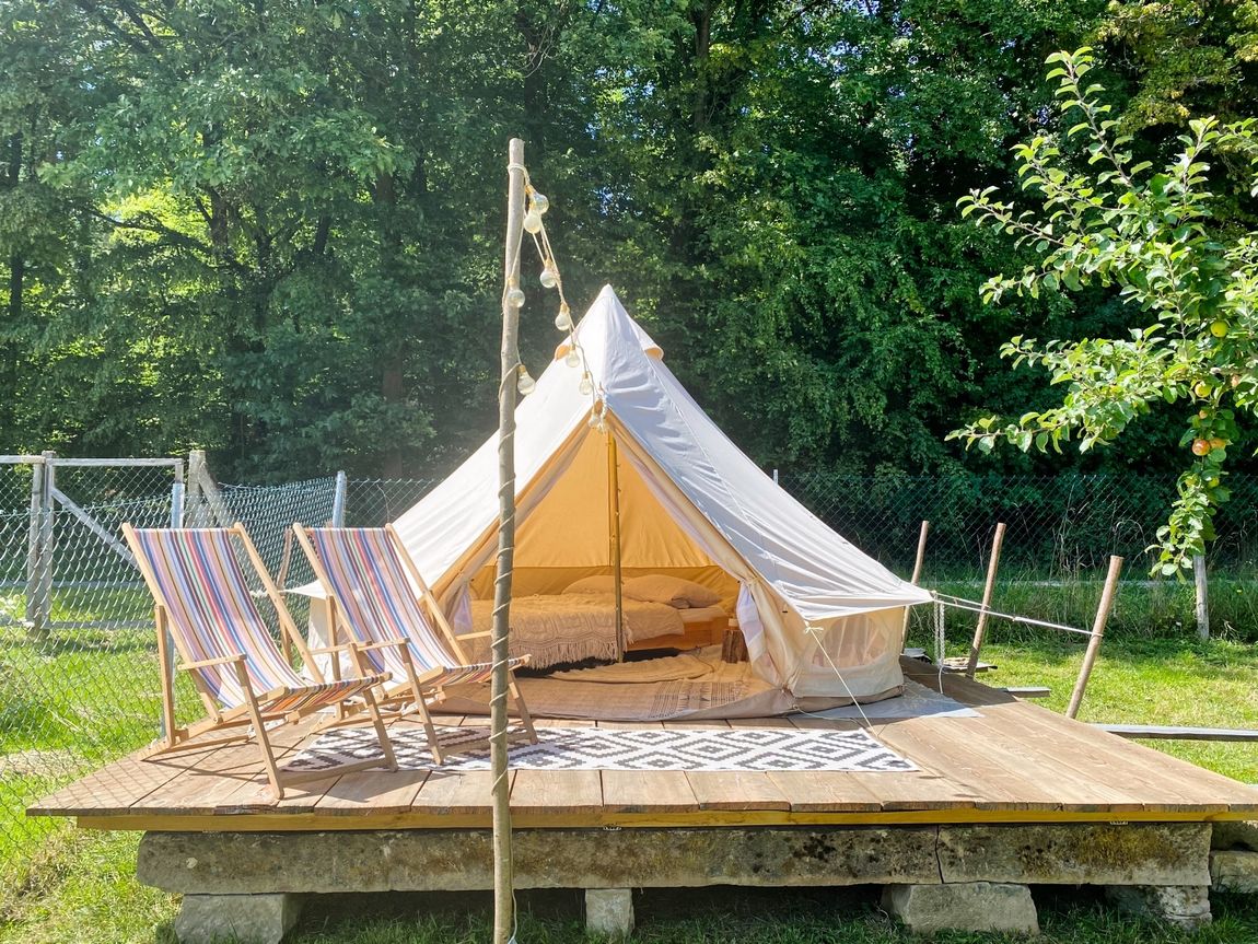 Glamping on the edge of the forest behind the barn