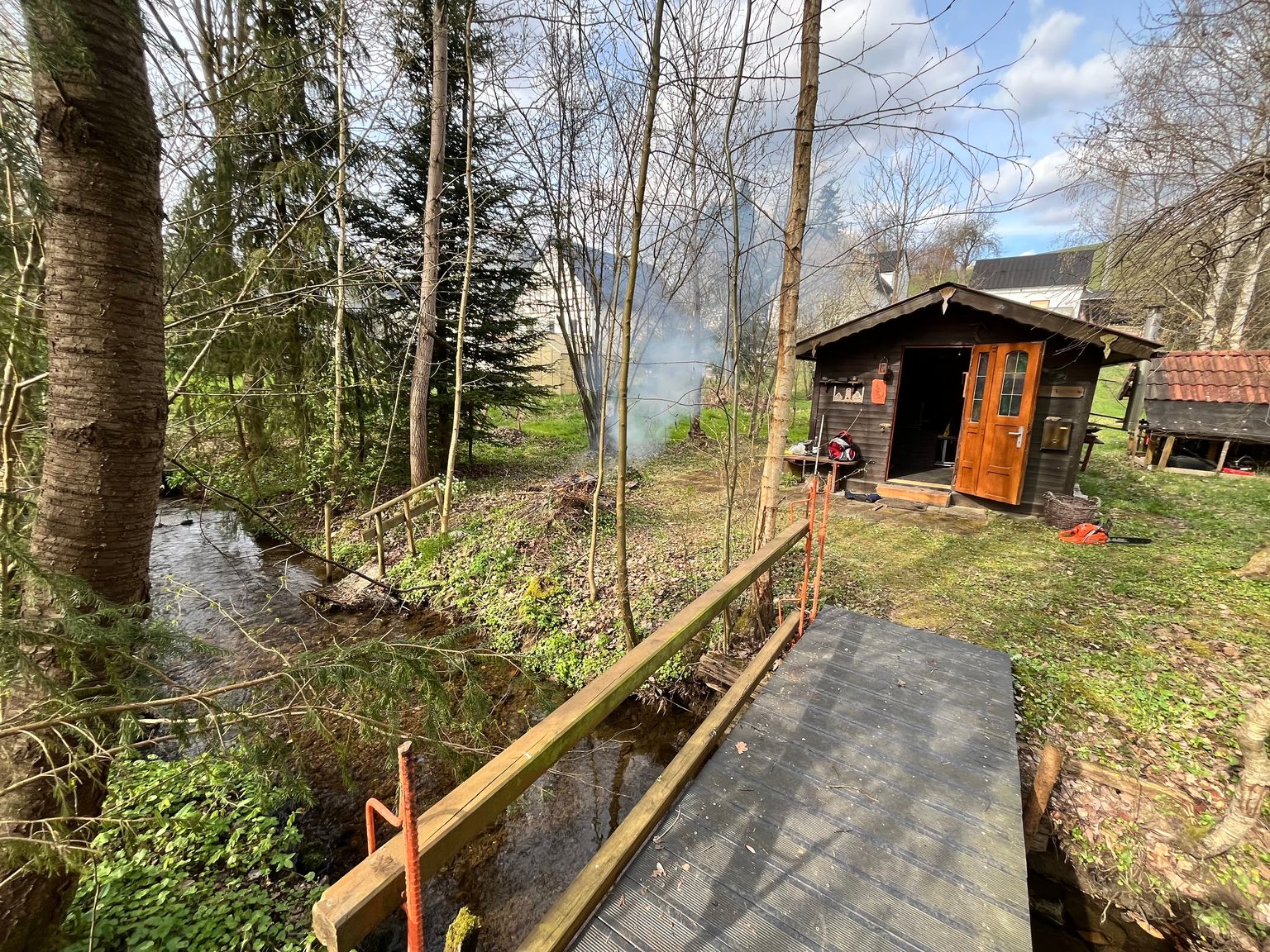 Stream, Bridge, Cabin