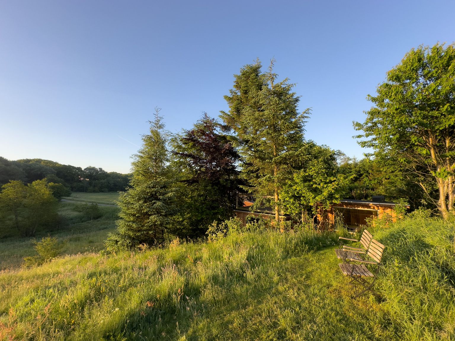 Versteckte Hütte im Wald mit Panoramablick, die buchbar bei hinterland.camp ist