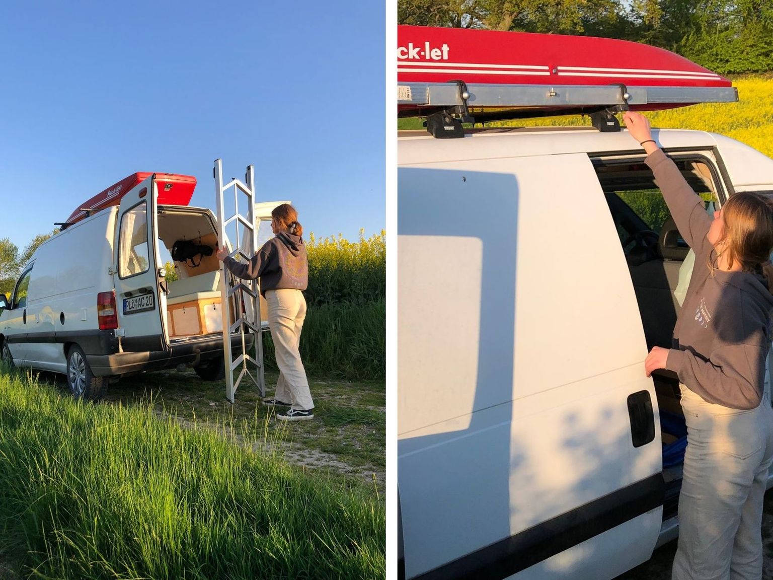 Leiter neben der Dachbox
