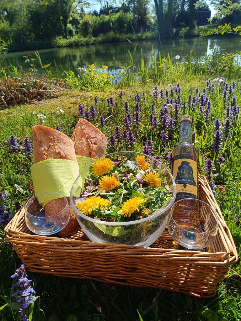 Cesta de picnic junto al agua